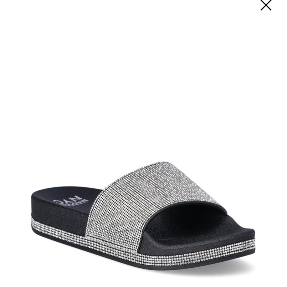 Madden Girl Black and Silver Slide Sandals